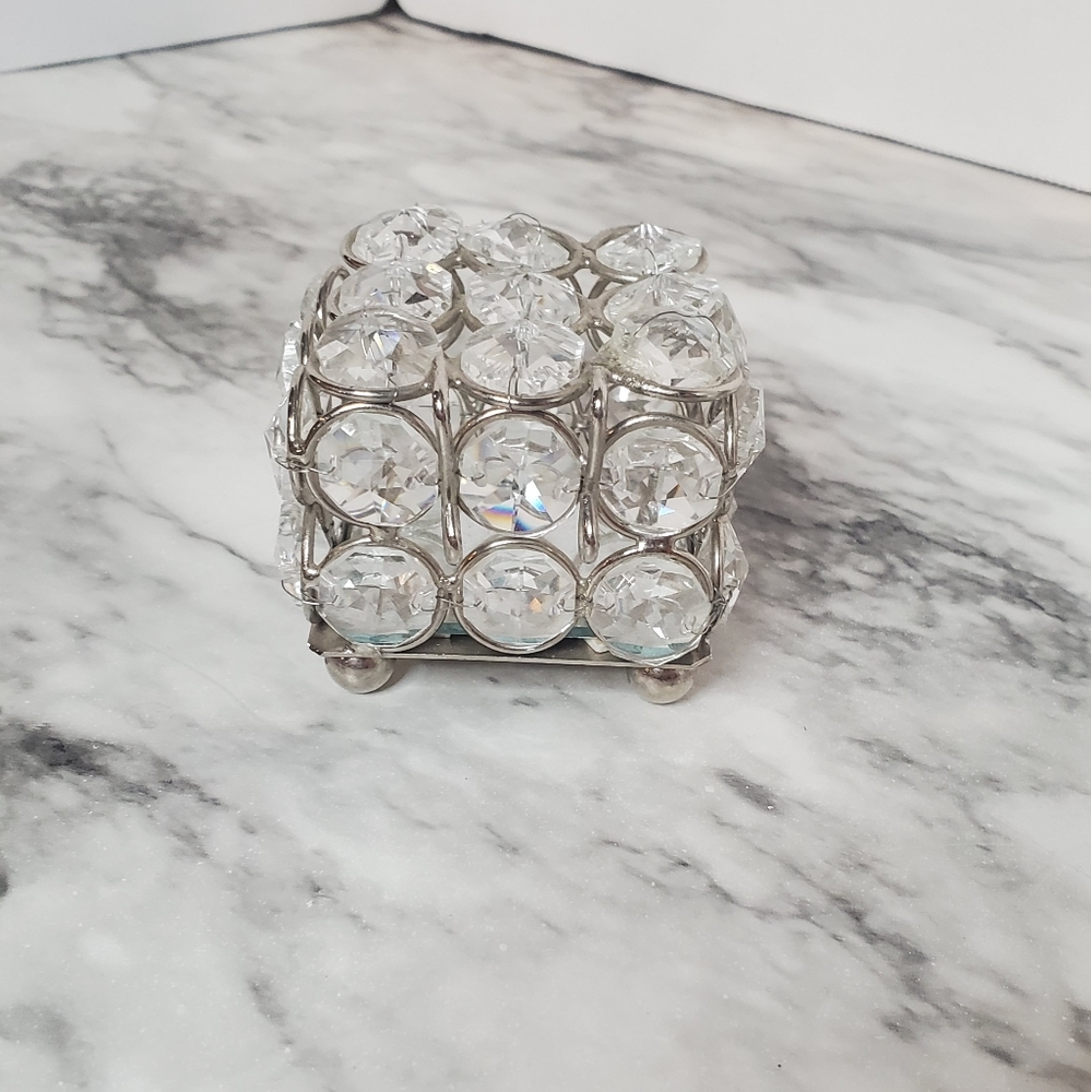Crystal jeweled trinket box w/ mirrored inside